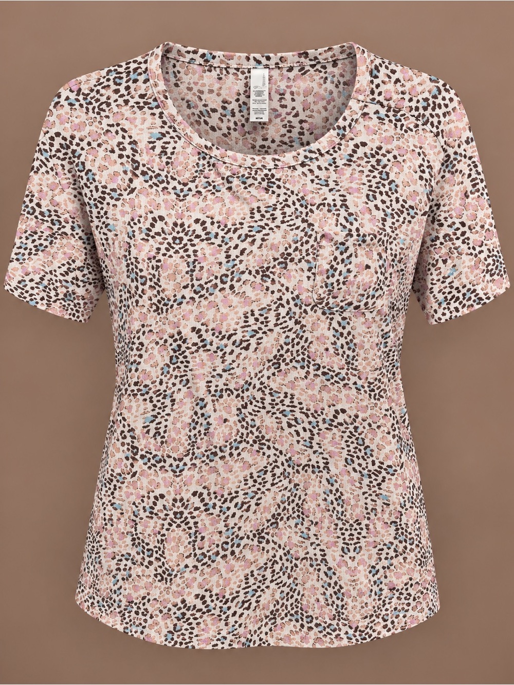 Flora Nikrooz Pink Leopard-Print Short Sleeve Pocket Tee~Soft Mediu 🤎🩷🩵